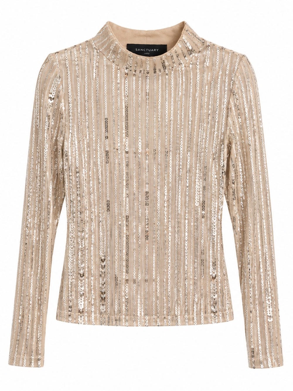 Sanctuary Sequin Mesh Long Sleeve Top XS NWT Champagne Silver Party